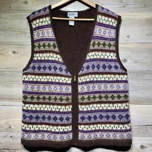 Vintage 90s Koret Fair Isle Sweater Vest Zip-Up Women’s Medium Mohair Blend